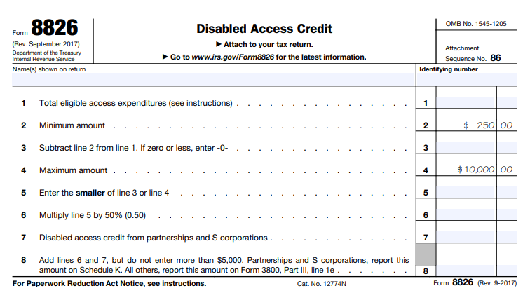8826 Disabled Access Credit form